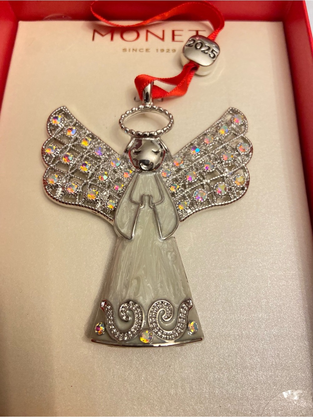 Monet 2025 Angel With Wings Rhinestones Encrusted Ornament With Gift Box.